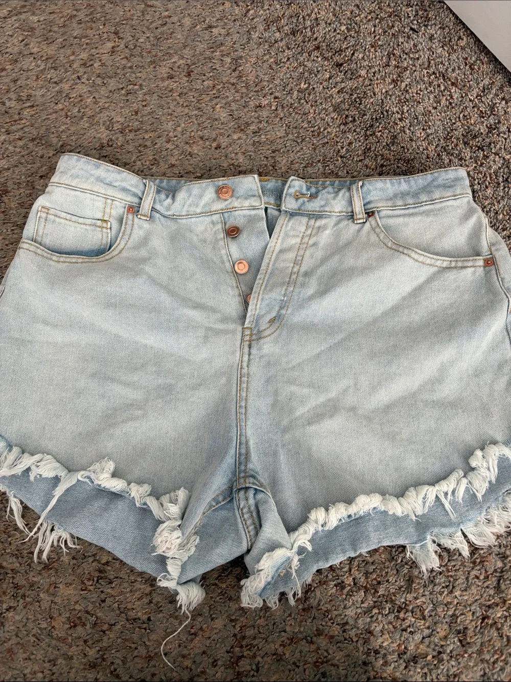 Distressed Light Blue Denim Shorts